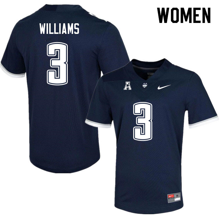 Women #3 Ethon Williams Uconn Huskies College Football Jerseys Sale-Navy